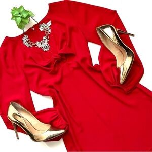 Amanda Uprichard Chyler Tie-Front Mini Dress Long Sleeve Cherry Red Size XS